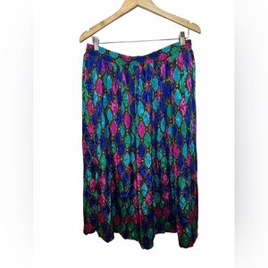 Vintage Rafique Bold Multi-Color Midi Skirt – Retro Pattern, Made in Korea